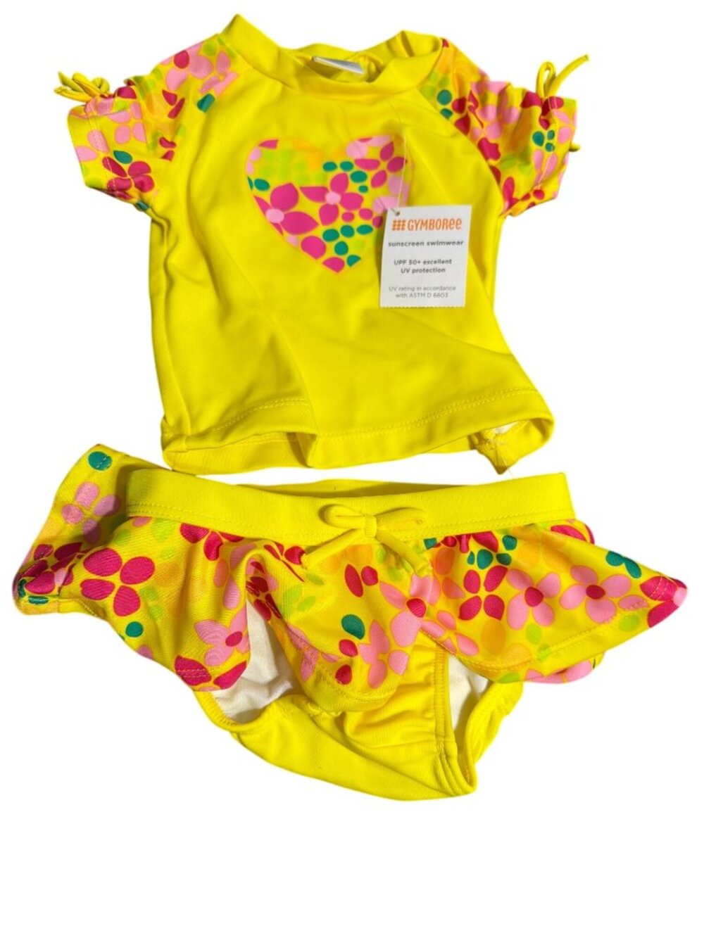 Gymboree UPF 50+ Yellow Floral Swimwear Swim Suit Heart Ruffles Heart 6/12M NWT
